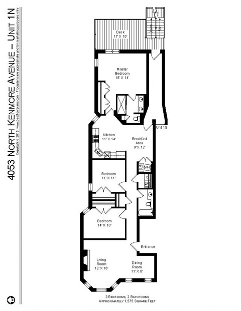 Floor plan for 3 beds, 2 baths, 1575 sqft